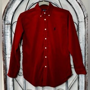 Ralph Lauren Blue Label Red Corduroy 100% Cotton Casual Button-Down Shirt #1556